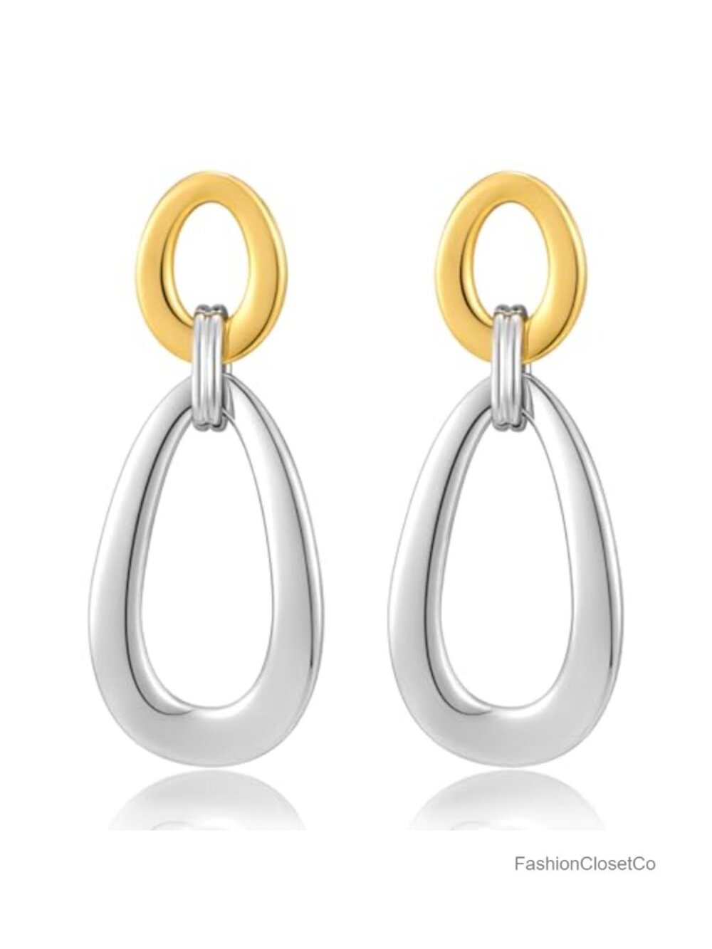 Hammered Disc Drop Earrings Boho Brass Hypoallergenic Two Tone